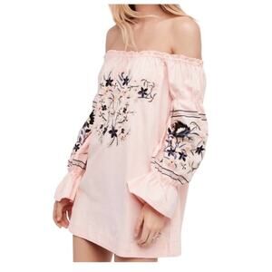Free People Embroidered Mini Dress, Concert, beach, resort, weekend, Peach XS/S